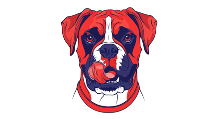 Boxer Dog Portrait, Tongue Licking, Red, Blue, White Colors