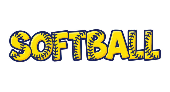 Softball Word Art - Yellow Letters with Baseball Stitching