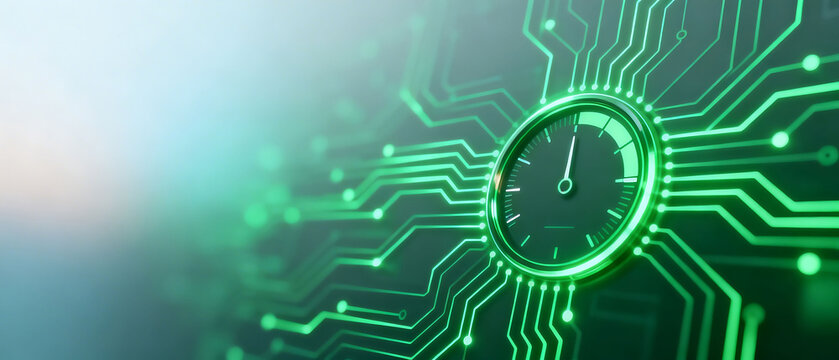 Green circuit board with clock