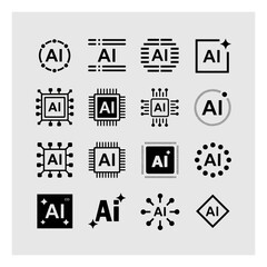 Fototapeta premium Collection of AI Chips, Circuits, and Abstract Representations