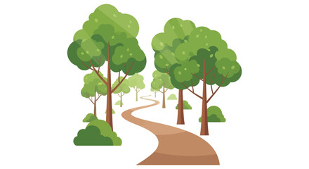 Naklejka premium A winding path leads through a dense lush green forest with trees depicted in a dark silhouette high quality professional detailed