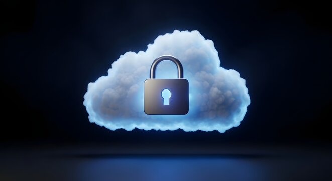 Secure Cloud Computing Concept with Glowing Lock Symbol