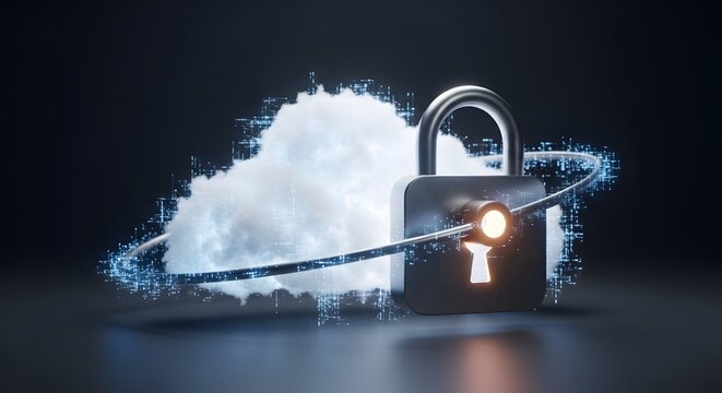 Secure Cloud Computing Concept with Glowing Lock Symbol