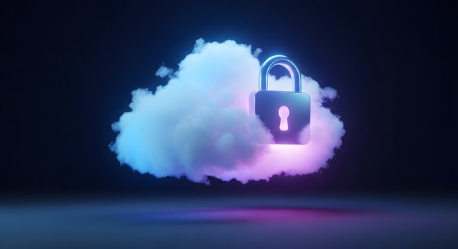 Secure Cloud Computing Concept with Glowing Lock Symbol