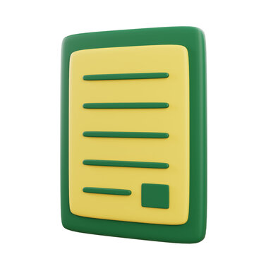 Simple green document isolated on light background office file illustration in soft 3d cartoon style.
