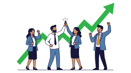 Obraz premium Business growth and success concept with diverse team celebrating