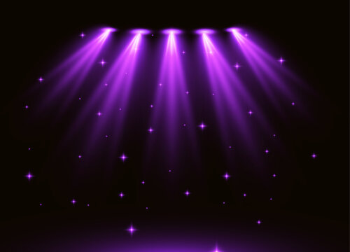 A purple spotlight shines down on a dark background
