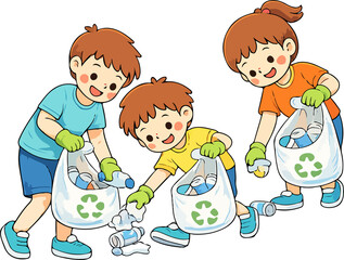 Family plogging picking up trash eco volunteer activity illustration