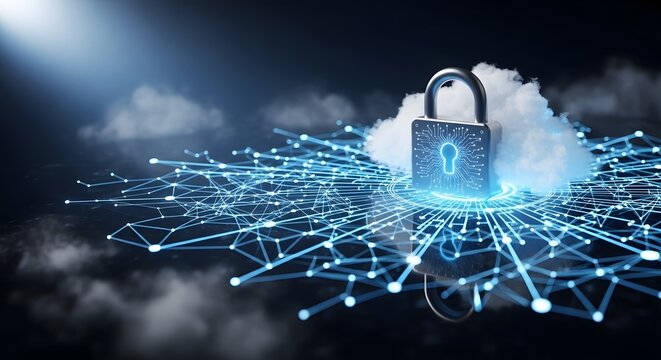 Secure Cloud Computing Concept with Glowing Lock Symbol
