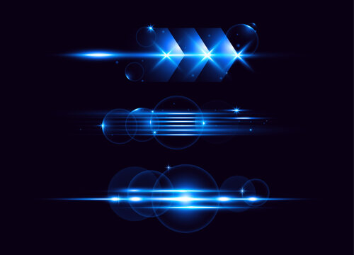 A set of blue light effects on a dark background