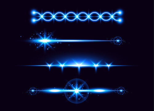A set of blue light effects on a dark background