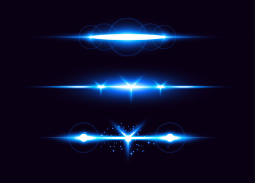 A set of blue light effects on a black background