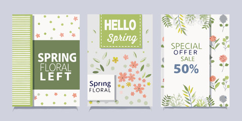 Three spring themed story templates with floral designs and text © Titul