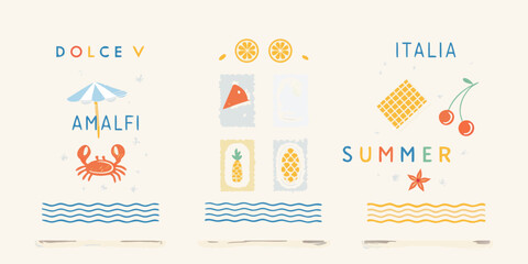 Italian summer themed design featuring citrus fruit and coastal elements © Titul