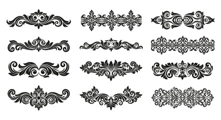 Obraz premium Elegant collection of black and white vintage ornamental dividers and decorative flourishes, perfect for sophisticated design projects and classic aesthetics.
