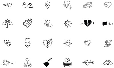 Fototapeta premium Love and Relationship Line Icon Set Collection Isolated on Transparent Background
