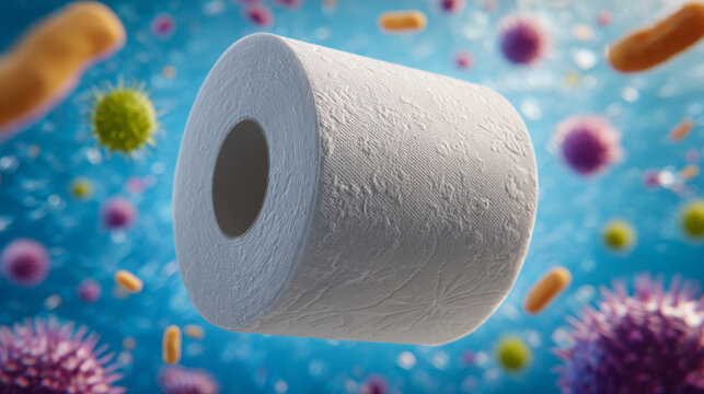 Microscopic view of a tissue cell surrounded by bacteria and viruses in a biological environment