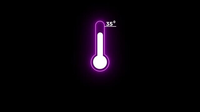 Neon Medical thermometer icon animation. Thats indicates weather temperature 35 degree increse or decline. Thermometer equipment showing hot or cold weather digital