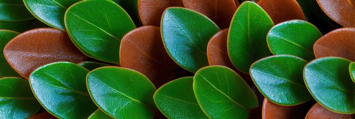 Obraz premium Lush green and bronze leaves forming a dense hedge wall texture for eco friendly landscaping garden design banners and natural backdrop wallpaper with soft daylight