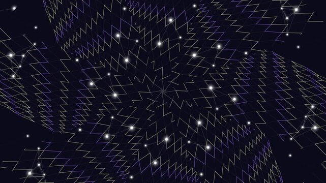 Abstract dark background with shimmering light dots and dynamic zig-zag lines, creating a futuristic digital pattern for modern design projects, ideal for technology and graphic backgrounds