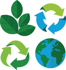 Obraz premium Green eco earth icon with leaves and seamless nature pattern design