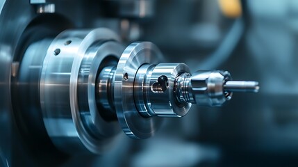 Fototapeta premium Close-up of industrial metal lathe machine in operation
