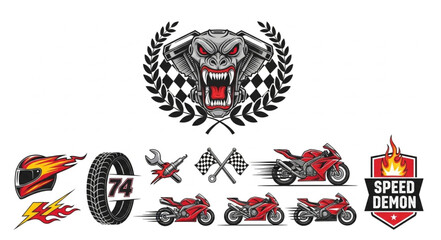 Motorcycle Racing and Speed Demon Graphics Collection for Extreme Sports Enthusiasts. © MAS