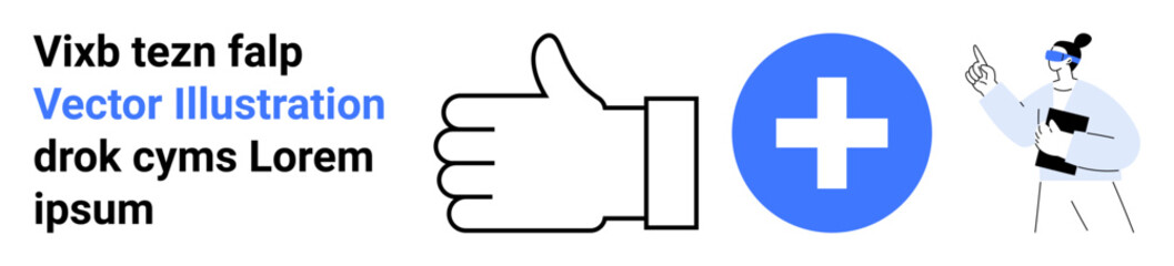 Fototapeta premium Social media, healthcare, approval, medical services, education, teamwork. Thumbs-up symbol, cross icon and a professional holding documents. Social media and healthcare concept visually