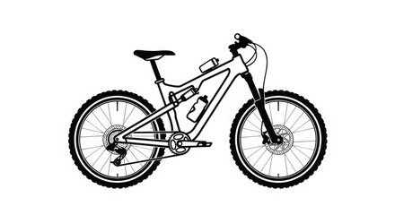 Naklejka premium Detailed illustration of a modern mountain bike with water bottle and black tires on white background