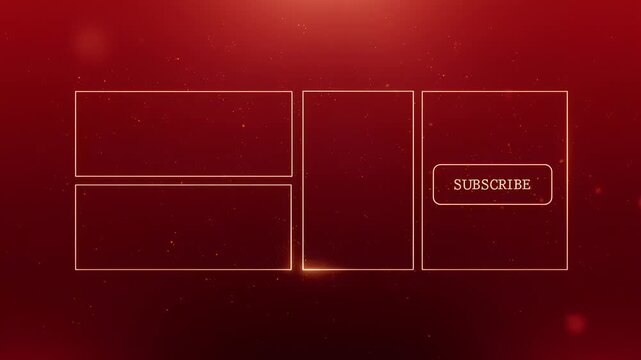 Red gradient background with gold outlined rectangles and a subscribe button in the corner