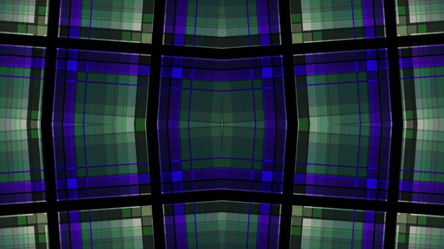 Symmetrical plaid pattern with blue and green hues, creating a visually striking and abstract graphic design