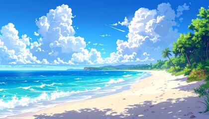 青い海と白い砂浜　生成AI素材