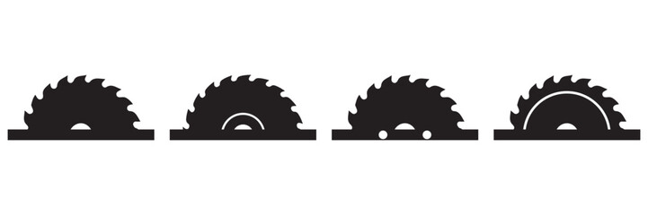 Circular Saw Blade Icon Set Vector &ndash; Industrial Woodworking and Carpentry Cutting Tool Silhouette 
Collection