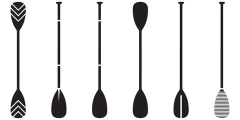 Stand Up Paddle Board Paddle and Oar Icon Set Vector &ndash; Minimalist Black Silhouette SUP Paddles for Water 
Sports and Activities