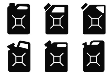 Jerrycan Fuel Container Icon Set Vector &ndash; Black Silhouette Gasoline and Diesel Canister Collection for Automotive and Energy
 Storage Design