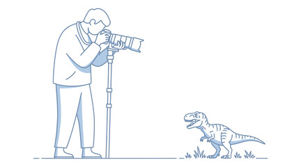 Obraz premium Man taking picture of dog with camera outdoors in natural setting with grass