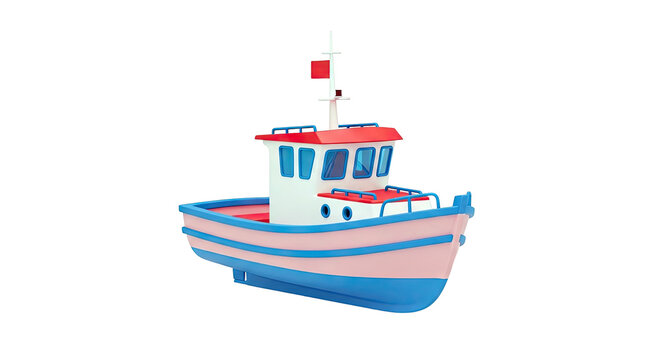 Cartoon Tugboat with Pink and Blue Hull