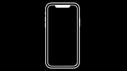 Sleek white line vector smartphone outline icon, modern mobile phone device with blank screen on a minimal black background.