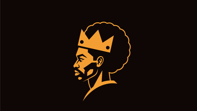 Profile of a Black Man with Afro and Crown Illustration on Dark Background, Representing Royalty, Power, and Pride