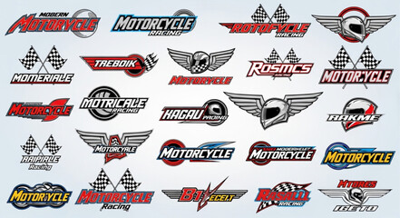 Collection of motorcycle logos and emblems for various brands and clubs. © MAS