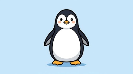 Fototapeta premium Cheerful cartoon penguin standing with a smile on blue background