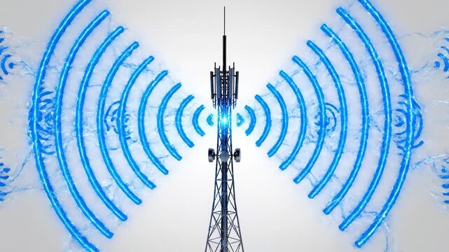 Modern communication tower transmitting digital radio waves across a wide area