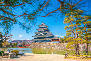 Matsumoto Castle at sunset in Nagano in Japan