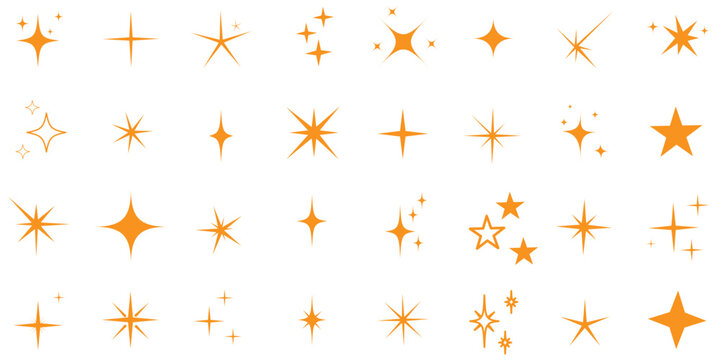 Minimalist twinkle star shape symbols. Shining star icons, abstract sparkle black silhouettes. Modern geometric elements, shining star icon set. Set of twinkling star vector.