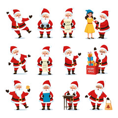 Set of 10 Christmas Santa Claus cartoon characters vector