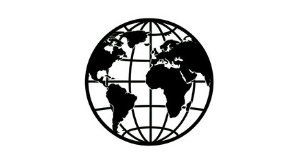 Globe Icon With World Map In Black And White.