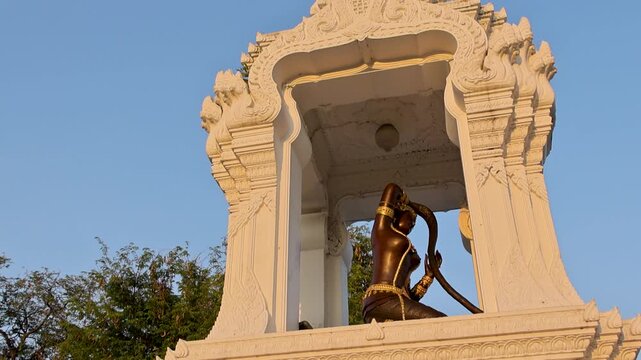 Thai Mythical Statue Inside Ornate Shrine Pavilion at Wat Saket Bangkok