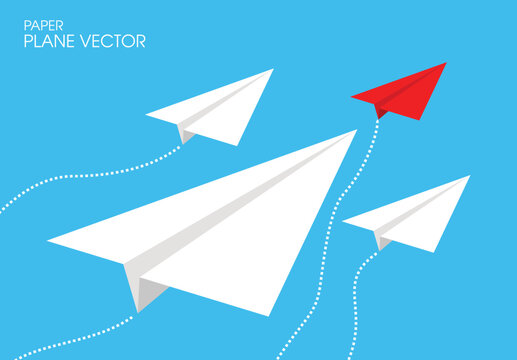 Rocket paper flying, think different growth concept, paper plane vector with flat style abstract on blue background.