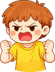 Cute angry boy mad emotion cartoon character illustration
