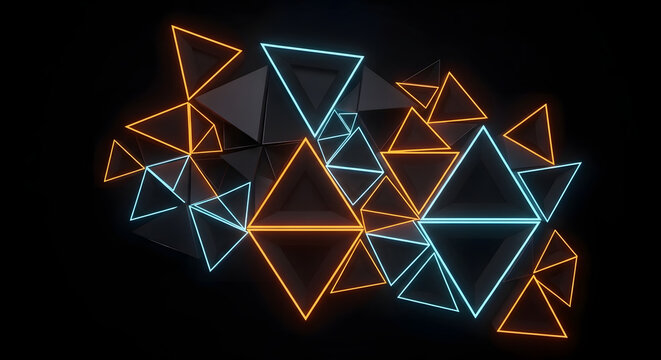 Amoled Wallpaper, A vibrant display of neon-lit triangles against a dark background